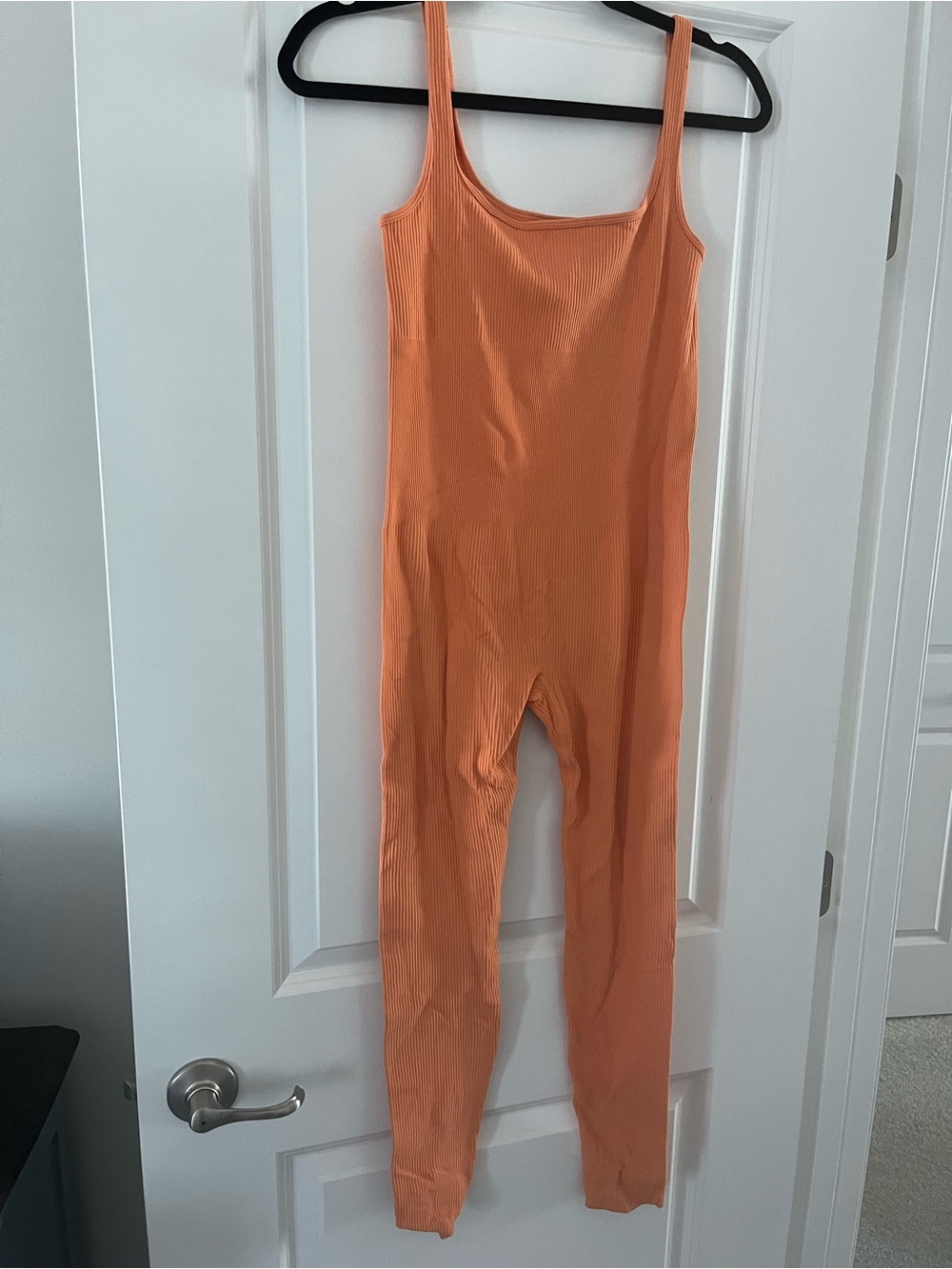 Womens Orange Ribbed One-Piece Jumpsuit
